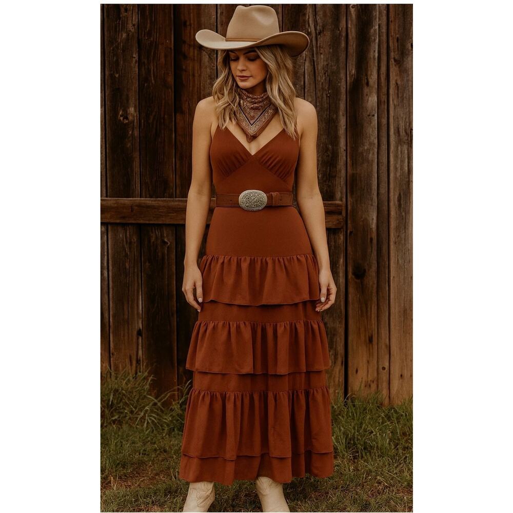 NWT J.Crew Chocolate Brown Tiered Maxi Dress SZ.4